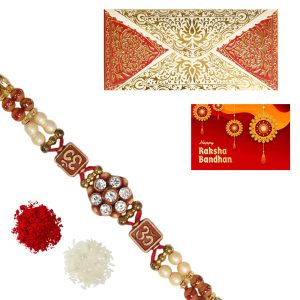 The Gift Tree Golden Diamonf Swastisk Beads Rakhi For Brother With Roli, Chawal and Beautiful greeting card | Premium Rakhi for Men, Kids & Boys