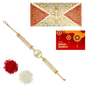 The Gift Tree Om Bracelet Metal Rakhi For Brother With Roli, Chawal and Beautiful greeting card | Premium Rakhi for Men, Kids & Boys