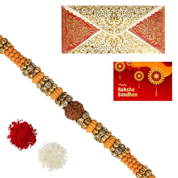 The Gift Tree Dora Thread Rudraksh Rakhi For Brother With Roli, Chawal and Beautiful greeting card | Premium Rakhi for Men, Kids & Boys