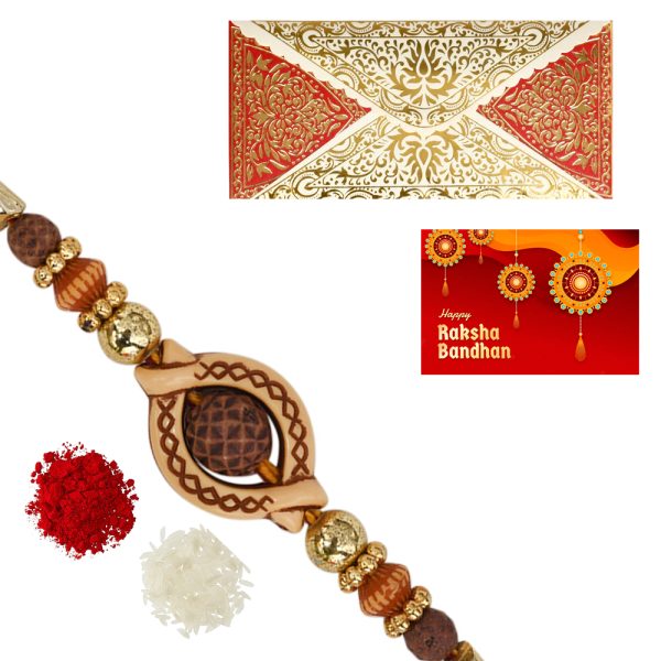 The Gift Tree Rudraksh Designer Dora Thread Rakhi For Brother With Roli, Chawal and Beautiful greeting card | Premium Rakhi for Men, Kids & Boys