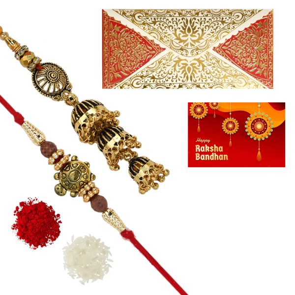 The Gift Tree Bhaiya Bhabhi Rakhi Pair( Earrings) For Brother With Roli, Chawal and Beautiful greeting card | Premium Rakhi for Men, Kids & Boys
