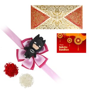 The Gift Tree Batman Kids Cartoon Rakhi Pink For Brother With Roli, Chawal and Beautiful greeting card | Premium Rakhi for Men, Kids & Boys