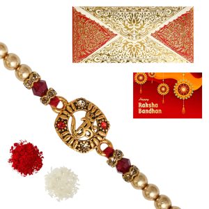The Gift Tree Om Trishul Beads Rakhi For Brother With Roli, Chawal and Beautiful greeting card | Premium Rakhi for Men, Kids & Boys