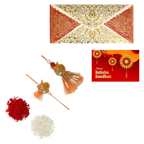 The Gift Tree Bhaiya Bhabhi Red And White Stone Designer Rakhi For Brother With Roli, Chawal and Beautiful greeting card | Premium Rakhi for Men, Kids & Boys