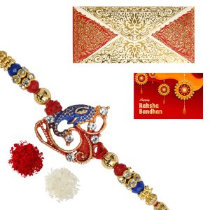 The Gift Tree Blue Ganpati Rakhi For Brother With Roli, Chawal and Beautiful greeting card | Premium Rakhi for Men, Kids & Boys