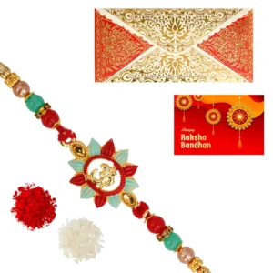 The Gift Tree Om Floral Rakhi For Brother With Roli, Chawal and Beautiful greeting card | Premium Rakhi for Men, Kids & Boys