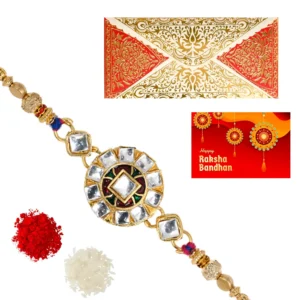 The Gift Tree White Diamond Beads Rakhi For Brother With Roli, Chawal and Beautiful greeting card | Premium Rakhi for Men, Kids & Boys