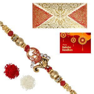 The Gift Tree Om Ganpati Rakhi For Brother With Roli, Chawal and Beautiful greeting card | Premium Rakhi for Men, Kids & Boys