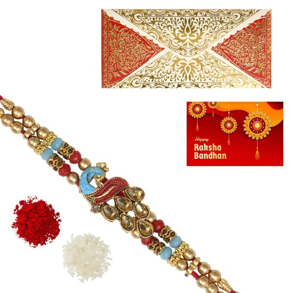 The Gift Tree Peacock Diamond Yellow Rakhi For Brother With Roli, Chawal and Beautiful greeting card | Premium Rakhi for Men, Kids & Boys