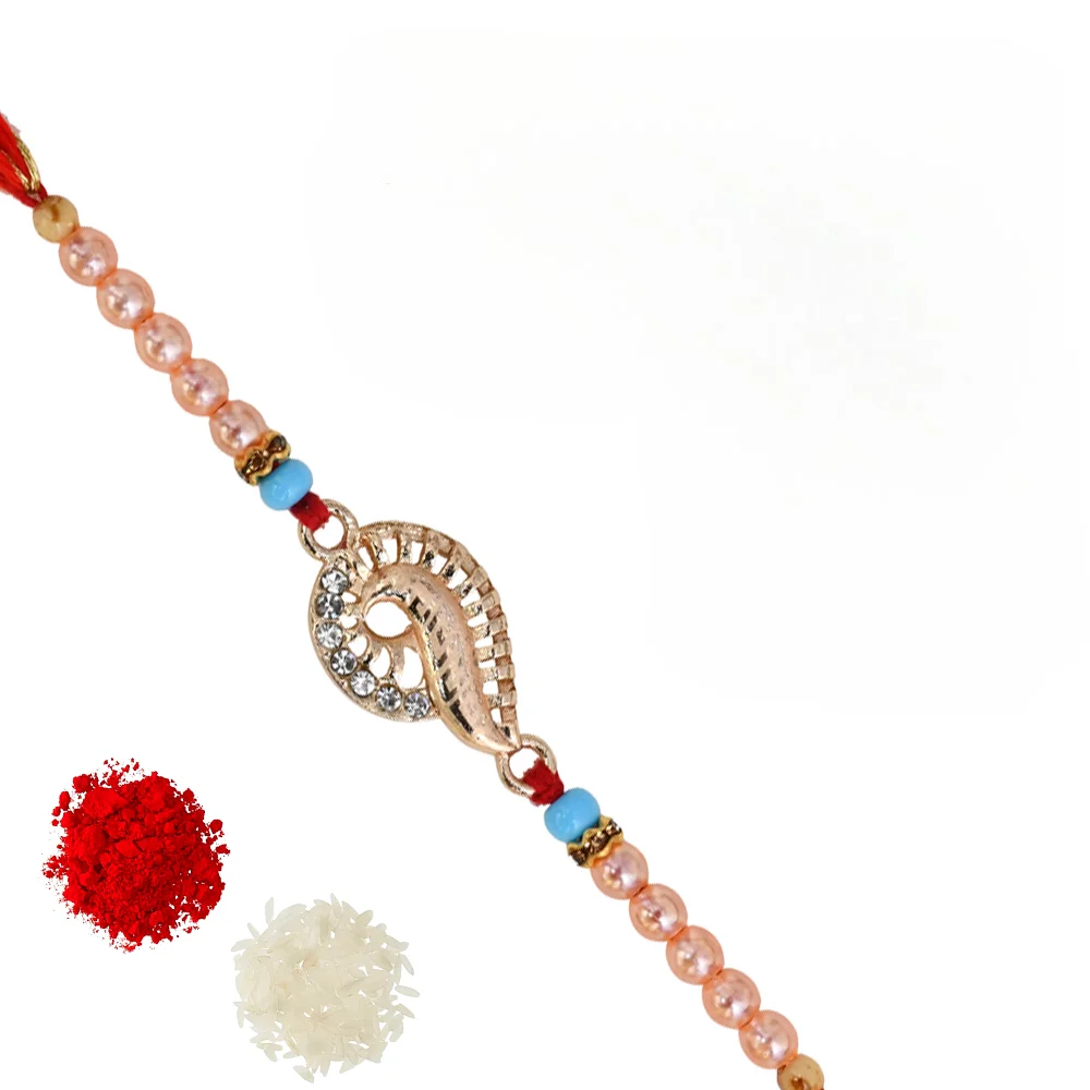 The Gift Tree Peach Pearl Golden Rakhi For Brother With Roli, Chawal and Beautiful greeting card | Premium Rakhi for Men, Kids & Boys 1 The Gift Tree Peach Pearl Golden Rakhi For Brother With Roli, Chawal and Beautiful greeting card | Premium Rakhi for Men, Kids & Boys