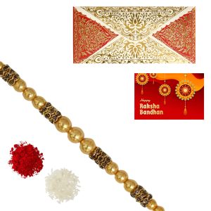 The Gift Tree Yellow Pearl Rakhi For Brother With Roli, Chawal and Beautiful greeting card | Premium Rakhi for Men, Kids & Boys