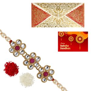 The Gift Tree Three Diamond Floral Rakhi For Brother With Roli, Chawal and Beautiful greeting card | Premium Rakhi for Men, Kids & Boys