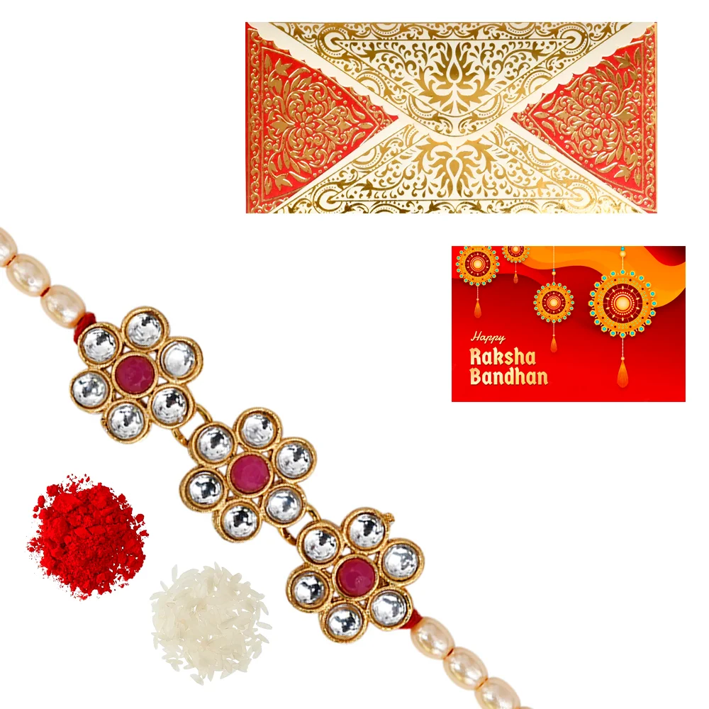 The Gift Tree Three Diamond Floral Rakhi For Brother With Roli, Chawal and Beautiful greeting card | Premium Rakhi for Men, Kids & Boys 1 The Gift Tree Three Diamond Floral Rakhi For Brother With Roli, Chawal and Beautiful greeting card | Premium Rakhi for Men, Kids & Boys