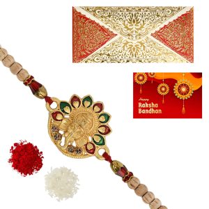 The Gift Tree Floral Golden Ganpati Rakhi For Brother With Roli, Chawal and Beautiful greeting card | Premium Rakhi for Men, Kids & Boys