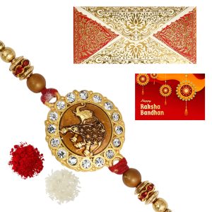 The Gift Tree Golden Elephant Floral Rakhi For Brother With Roli, Chawal and Beautiful greeting card | Premium Rakhi for Men, Kids & Boys