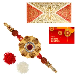 The Gift Tree Red Pearl White Diamond Floral Rakhi For Brother With Roli, Chawal and Beautiful greeting card | Premium Rakhi for Men, Kids & Boys