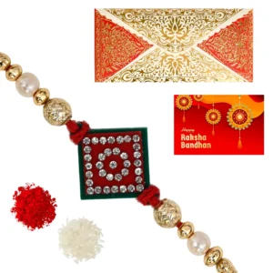 The Gift Tree Square Diamond Beads Rakhi For Brother With Roli, Chawal and Beautiful greeting card | Premium Rakhi for Men, Kids & Boys