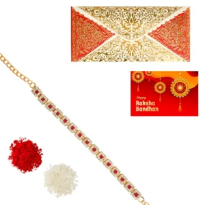 The Gift Tree Red Diamond Square Bracelet Rakhi For Brother With Roli, Chawal and Beautiful greeting card | Premium Rakhi for Men, Kids & Boys