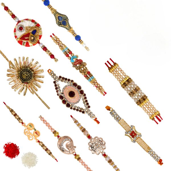 The Gift Tree Bhaiya Bhabhi Lumba Rakhi Set of 5 For Brother With Roli, Chawal and Beautiful greeting card | Premium Rakhi for Men, Kids & Boys