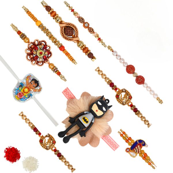 The Gift Tree Diamond Bracelet Rakhi Set of 10 For Brother With Roli, Chawal and Beautiful greeting card | Premium Rakhi for Men, Kids & Boys