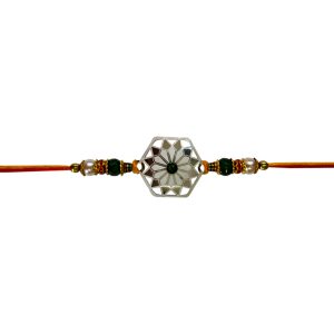 The Gift Tree Premium Silver Pink Diamond Rakhi for Brother | Roli, Chawal, Chandan & Mishri | Rakshbandhan Rakhi for Boys & Men