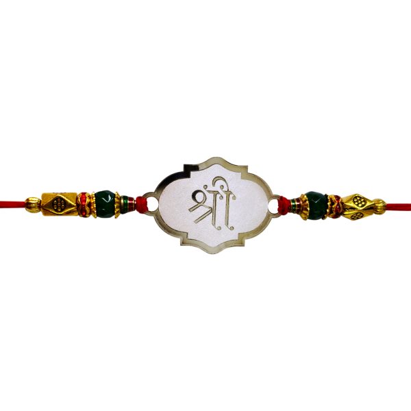 The Gift Tree Premium Silver Shree Rakhi for Brother | Roli, Chawal, Chandan & Mishri | Rakshbandhan Rakhi for Boys & Men