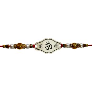 The Gift Tree Premium Silver Om Rakhi for Brother | Roli, Chawal, Chandan & Mishri | Rakshbandhan Rakhi for Boys & Men