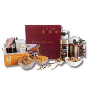 The Gift Tree Premium Coffee Rakhi Gift Hamper |Coffee, Mug, Multigrain Snacks, Cookies and Peanuts | Silver Premium Shree Rakhi