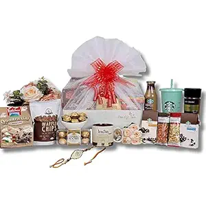 The Gift Tree Premium Rakhi Gift Hamper |Mug, Sipper, Coffee, Chocolates, Dry Fruits, Rocher, Almonds & Cashews | Silver Premium Shree Rakhi