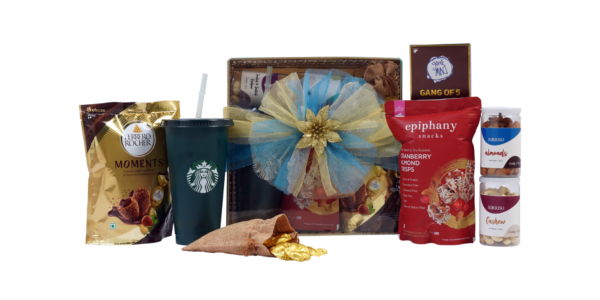 The Gift Tree Gift Hamper With Sipper Coffee Mug, Dry Fruits & Chocolates Hamper, Snack And Munchies Gift Hamper Basket, Gifts For Christmas, New Year, Family, Friend, Clients