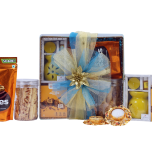 The Gift Tree Diwali Gift Hamper, Festive Delight Beautiful Basket Hamper For Diwali, Diwali Cookies And Chocolates With Golden Diya, Diwali Hamper For Family, Friend, Corporate Office, Clients