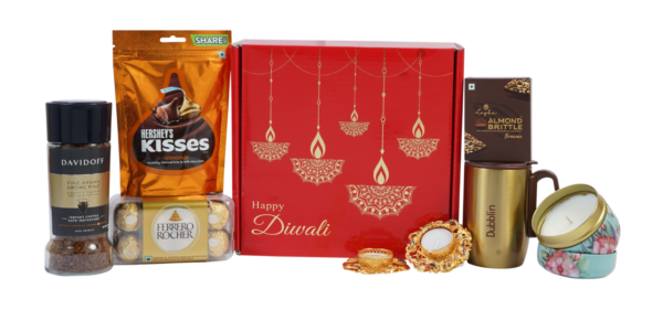 The Gift Tree Diwali Gift Hamper, Diwali Premium Coffee With Coffee Travel Mug, Diwali Diya Set Of 2 With Scented Candles, Diwali Hamper For Family, Friend, Corporate Office, Clients