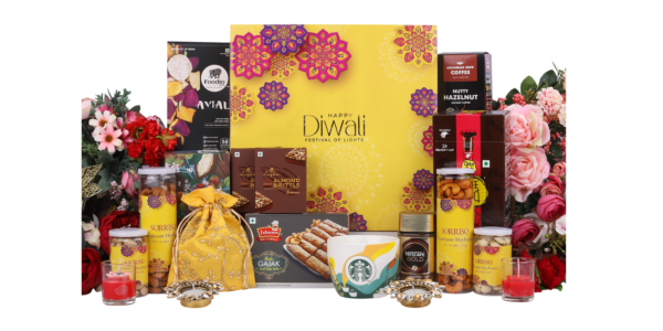 The Gift Tree Diwali Special Snacks Gift Hamper | Coffee, Colorful Cup, Kaju Rolls, Granola Bar, Almond Rocks & Vegetable Chips | Gift For Festival Celebration, Family, Friends, Clients, Men & Women