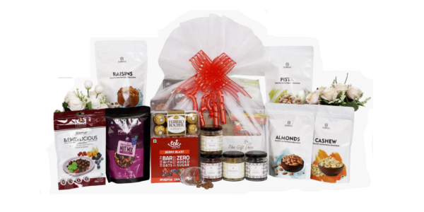 The Gift Tree Luxury Healthy Gift Hamper | Candle, Dried Fruits, Nuts, Berries, Trail Mix, Granola Bars & Chocolates | Gift for Festivals, Birthday, Anniversary, Corporate & Clients | Pack of 13