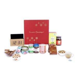 The Gift Tree Tea Coffee Mirror Clock Gift Set | Premium Corporate Christmas Gift for Employees & Staff | Stylish & Practical Holiday Gift