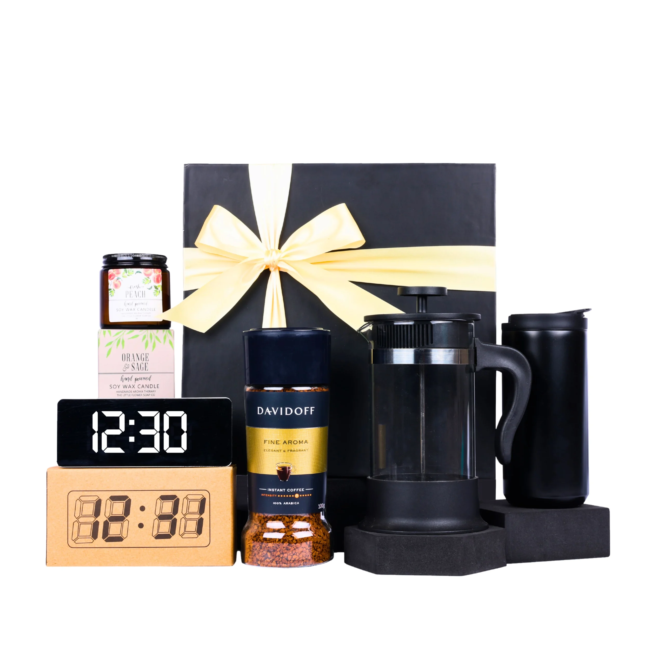 The Gift Tree Digital Clock, French Press with Davidoff Coffee Gift Hamper Gift Boxes & Hampers for Employees, Family, Friends, Men and Women 1 The Gift Tree Digital Clock, French Press with Davidoff Coffee Gift Hamper Gift Boxes & Hampers for Employees, Family, Friends, Men and Women
