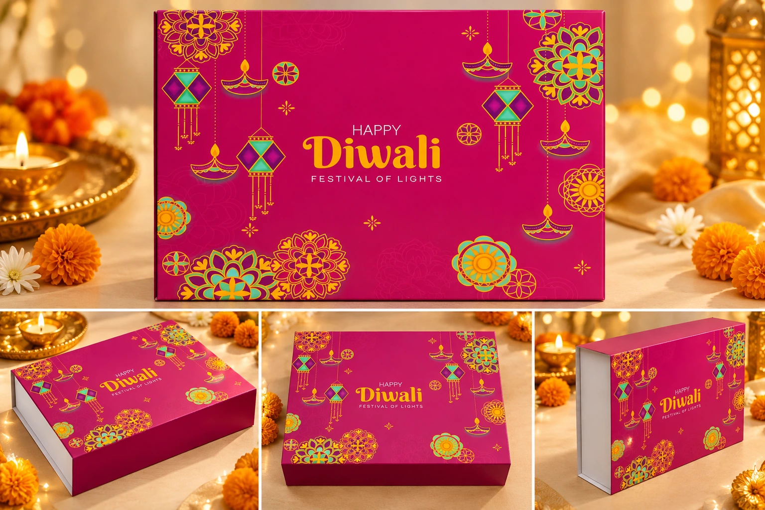 Festive Happy Diwali Gourmet Gift Box with Decorative Flower Diya & Leaf Toran (Jacker Wafer Cubes, Dates Ladoo, Sorriso Multigrain & Barley Mix) - Luxury Festive & Corporate Gifting Hamper 2 Festive Happy Diwali Gourmet Gift Box with Decorative Flower Diya & Leaf Toran (Jacker Wafer Cubes, Dates Ladoo, Sorriso Multigrain & Barley Mix) - Luxury Festive & Corporate Gifting Hamper - Image 2