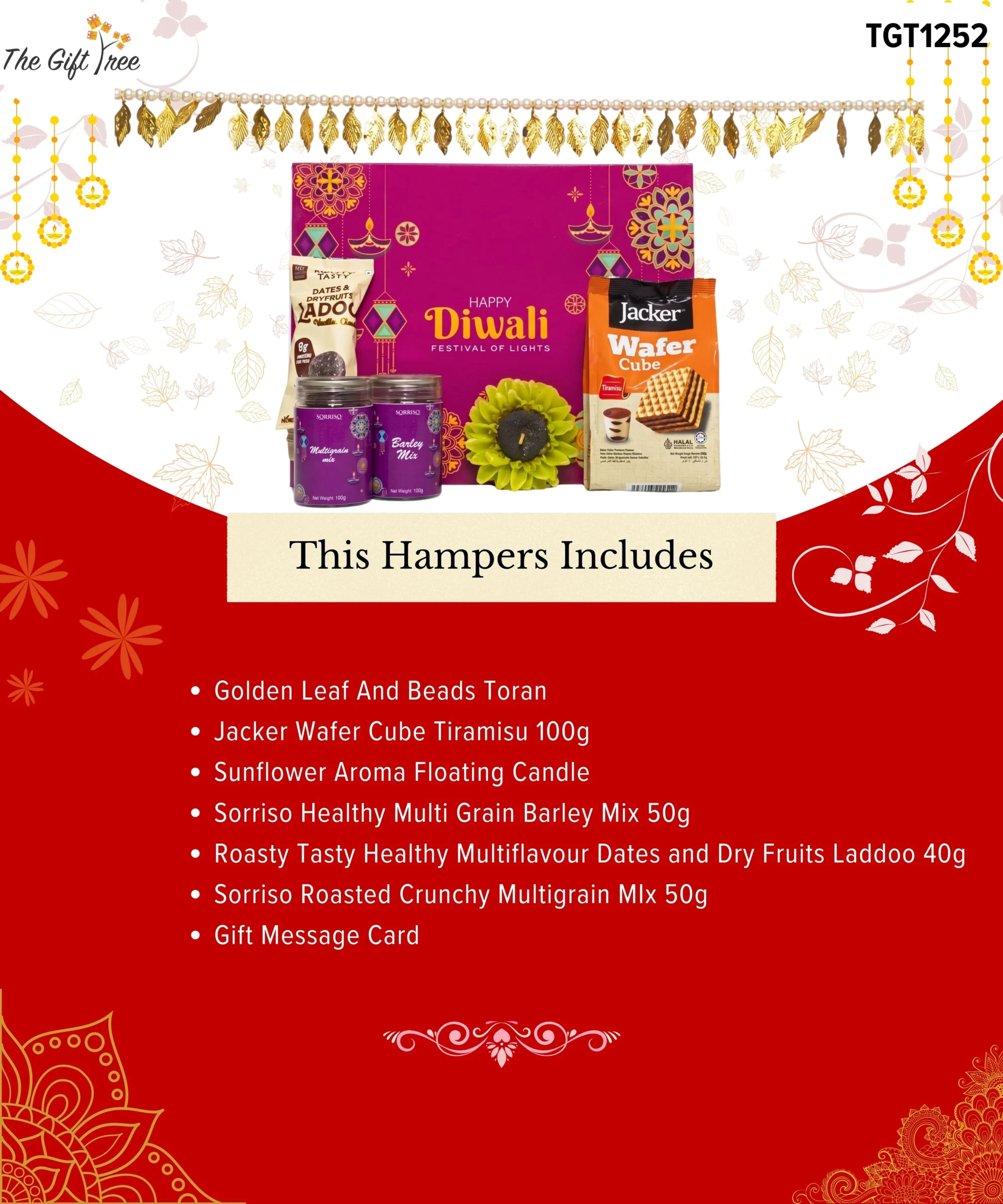 Festive Happy Diwali Gourmet Gift Box with Decorative Flower Diya & Leaf Toran (Jacker Wafer Cubes, Dates Ladoo, Sorriso Multigrain & Barley Mix) - Luxury Festive & Corporate Gifting Hamper 4 Festive Happy Diwali Gourmet Gift Box with Decorative Flower Diya & Leaf Toran (Jacker Wafer Cubes, Dates Ladoo, Sorriso Multigrain & Barley Mix) - Luxury Festive & Corporate Gifting Hamper - Image 4